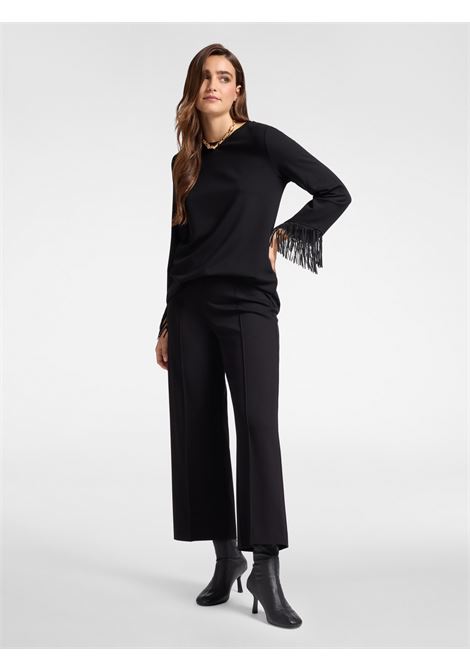 T-shirt Nera in Punto Milano con Maniche 3/4 e Frange in Georgette ELENA MIRO | T-shirt | G290Z000448N033