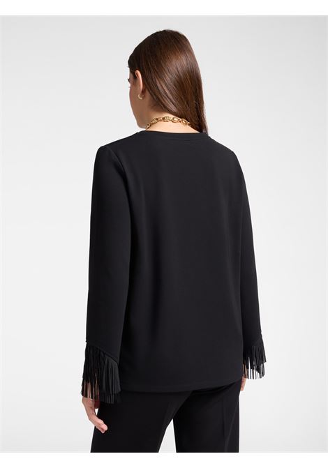 T-shirt Nera in Punto Milano con Maniche 3/4 e Frange in Georgette ELENA MIRO | T-shirt | G290Z000448N033
