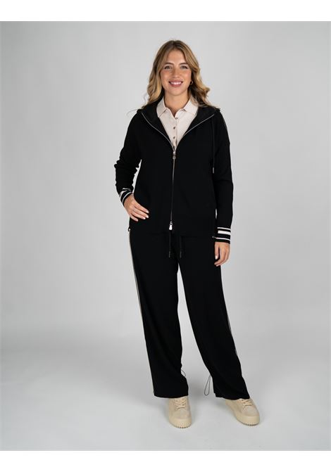 Cardigan Nero con Cappuccio Bimaterico in Viscosa e Tessuto Cady ELENA MIRO | Cardigan | M450Z000578N0A1