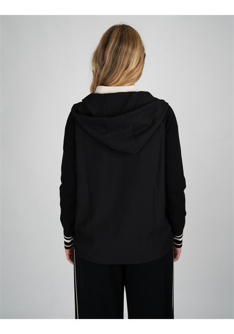 Cardigan Nero con Cappuccio Bimaterico in Viscosa e Tessuto Cady ELENA MIRO | Cardigan | M450Z000578N0A1