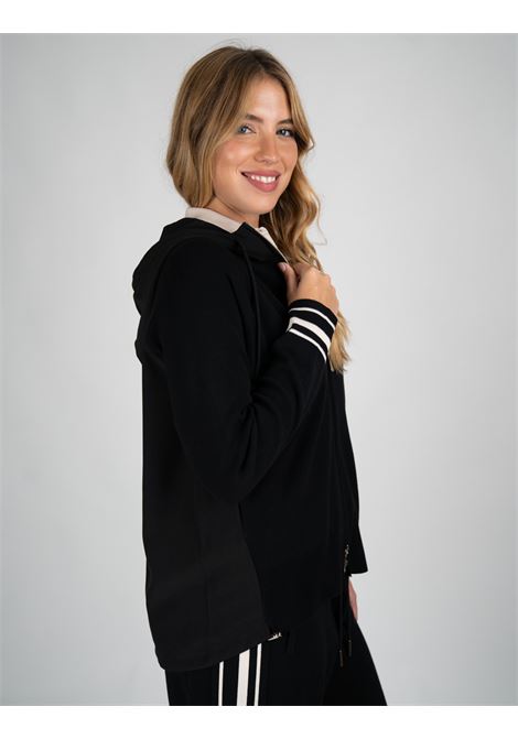 Cardigan Nero con Cappuccio Bimaterico in Viscosa e Tessuto Cady ELENA MIRO | Cardigan | M450Z000578N0A1