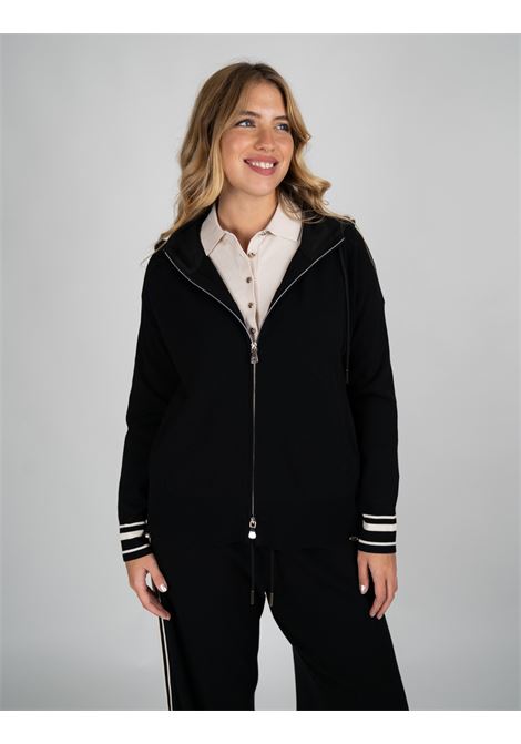 Cardigan Nero con Cappuccio Bimaterico in Viscosa e Tessuto Cady ELENA MIRO | Cardigan | M450Z000578N0A1