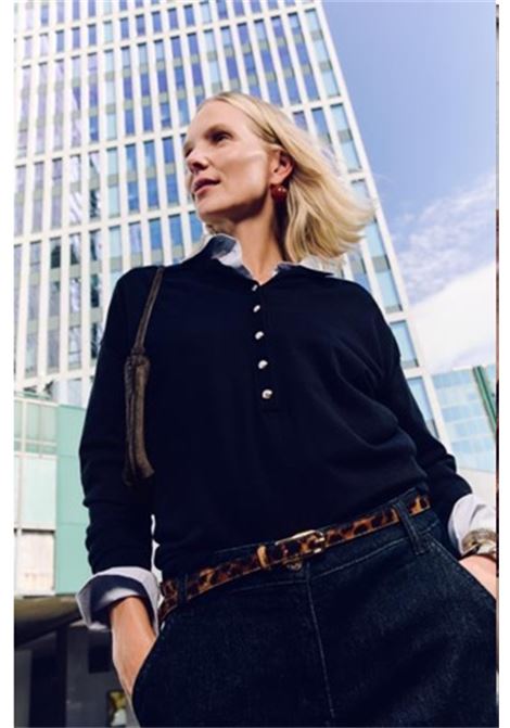 Polo blu in Viscosa EcoVero con Bottoni Monogram ELENA MIRO | Polo | M455Z000585N034