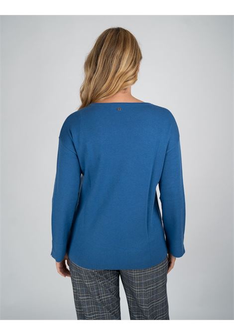 Maglia Blu Boxy a Scollo Barca in Double Lana-Viscosa ELENA MIRO | Maglia | M464Z000597N0A1