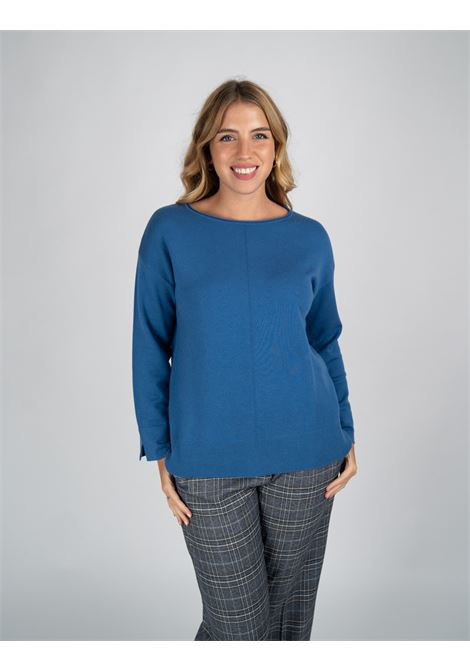 Maglia Blu Boxy a Scollo Barca in Double Lana-Viscosa ELENA MIRO | Maglia | M464Z000597N0A1