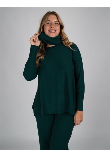 Maglia Verde Foresta Girocollo in Viscosa EcoVero con Punte Laterali ELENA MIRO | Maglia | M513Z000653N035