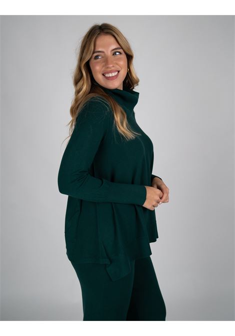 Maglia Verde Foresta Girocollo in Viscosa EcoVero con Punte Laterali ELENA MIRO | Maglia | M513Z000653N035