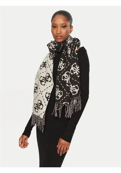 Sciarpa Mogly  Nera con Monogram All-Over e Frange GUESS | Sciarpa | AW5217VIS03BLO