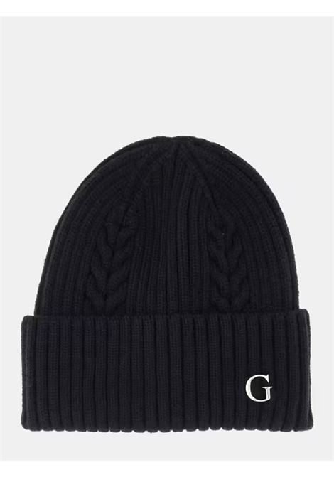 Cappello Knitted Beanie Nero in Maglia a Coste con Lettera G GUESS | Cappello | AW5381POL01BLA