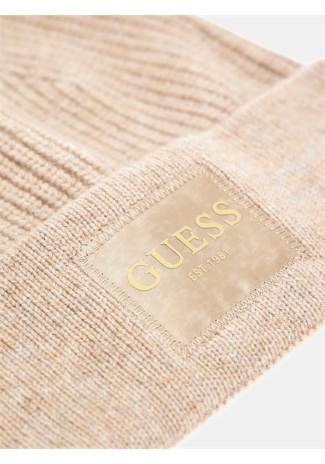 Cappello Brenton beige in Maglia a Coste con Patch Logo GUESS | Cappello | AW5436POL03TUP