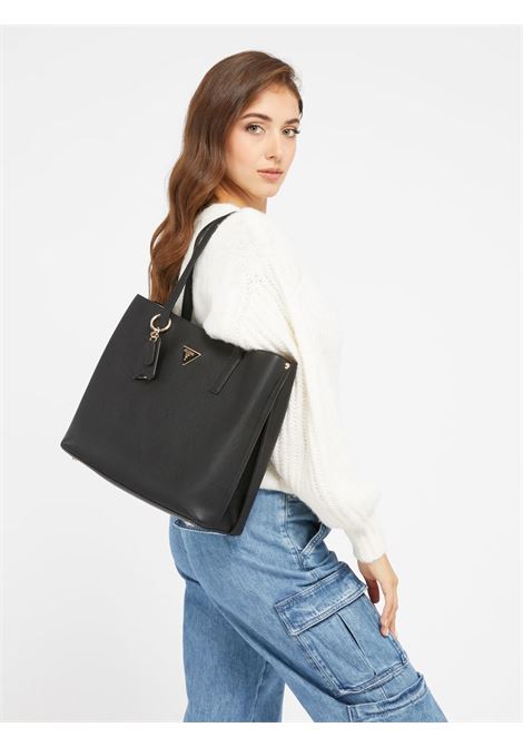Shopper Meridian II Girlfriend Tote Nera in Similpelle con Charm GUESS | Borsa | HWBG6974230BLA