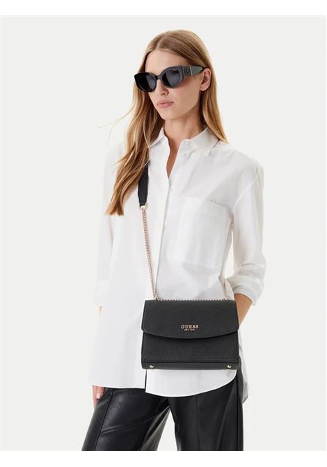 Borsa a Tracolla Calista Convertible Xbody Nera in con Catena Oro GUESS | Borsa | HWBG7334210BLA
