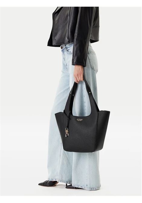 Shopper Calista Nera in Similpelle con Pochette Interna e Charm GUESS | Borsa | HWBG7334220BLA