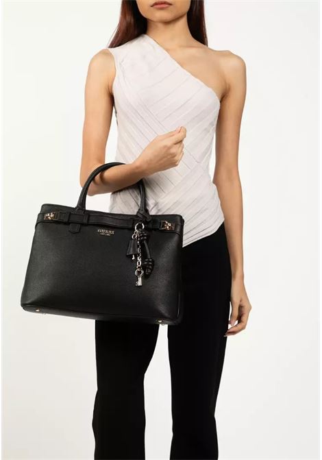 Borsa Gregoria LRG Girlfriend Satchel Nera con Dettagli Dorati GUESS | Borsa | HWBG8546070BLA
