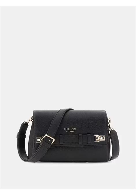 Borsa Gregoria Flap Crossbody Nera in Similpelle con Dettagli Dorati GUESS | Borsa | HWBG8546200BLA