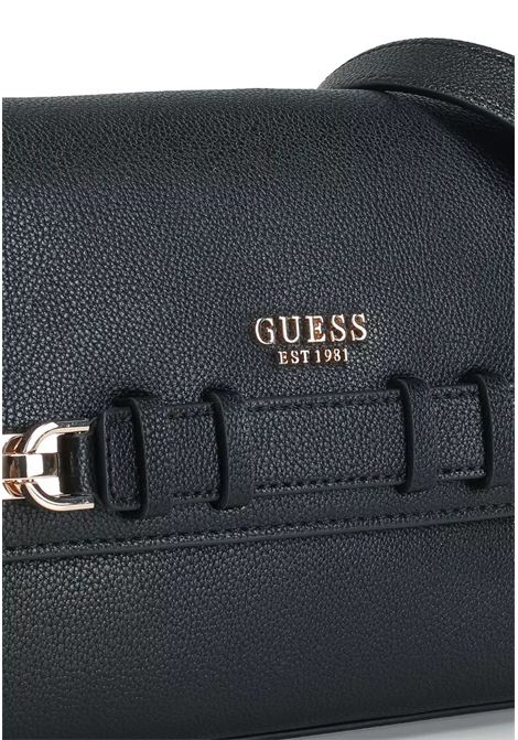 Borsa Gregoria Flap Crossbody Nera in Similpelle con Dettagli Dorati GUESS | Borsa | HWBG8546200BLA