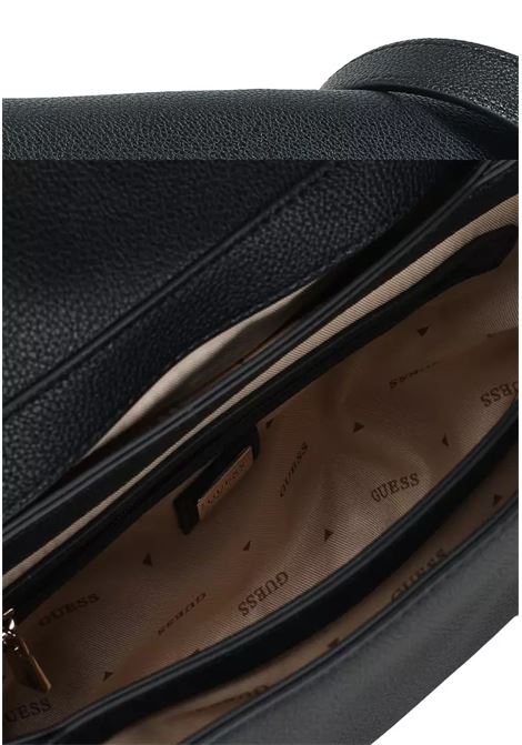 Borsa Gregoria Flap Crossbody Nera in Similpelle con Dettagli Dorati GUESS | Borsa | HWBG8546200BLA