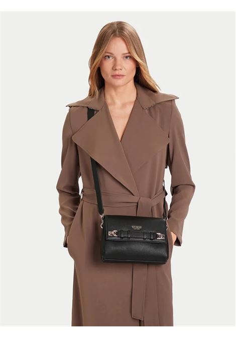 Borsa Gregoria Flap Crossbody Nera in Similpelle con Dettagli Dorati GUESS | Borsa | HWBG8546200BLA