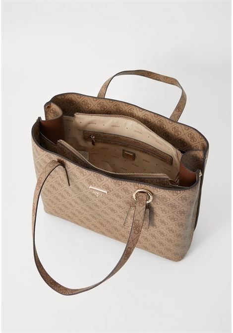 Borsa shopper Meridian II Girlfriend Tote Latte con Logo All-Over GUESS | Borsa | HWSG6974230LTL