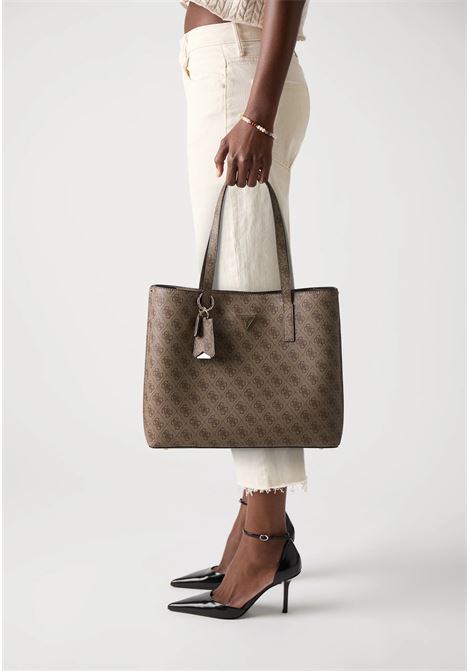 Borsa shopper Meridian II Girlfriend Tote Latte con Logo All-Over GUESS | Borsa | HWSG6974230LTL