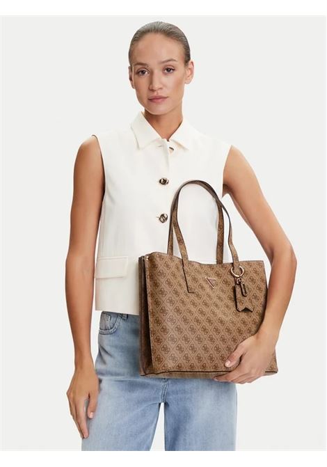 Borsa shopper Meridian II Girlfriend Tote Latte con Logo All-Over GUESS | Borsa | HWSG6974230LTL