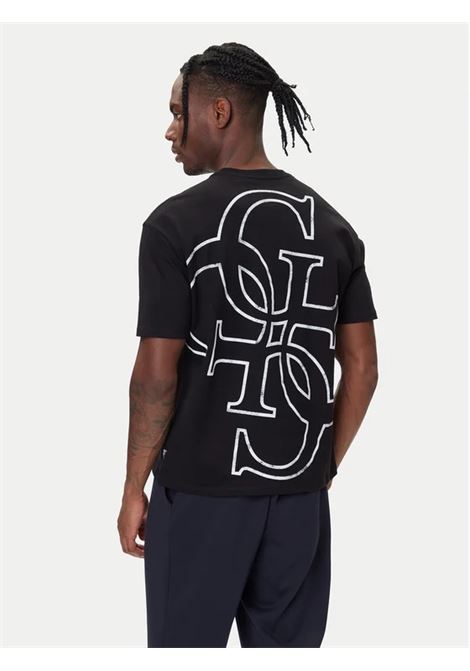 T-shirt Nera da Uomo in Cotone con Maxi Logo bianco GUESS | T-shirt m/m | M5B156KBZV1JBLK