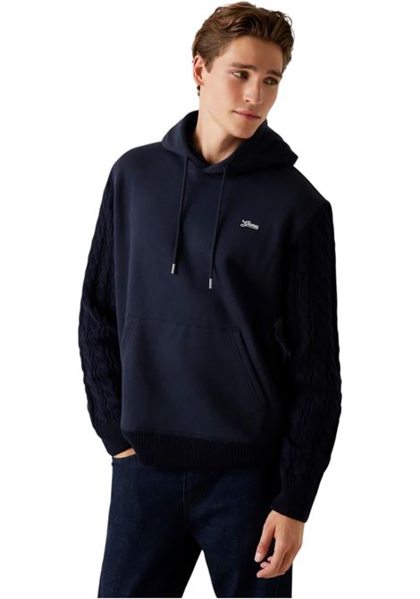 Guess Contrast Sleeves Hoodie blu con Cappuccio GUESS | Felpa | M5BQ15K0981G7V2