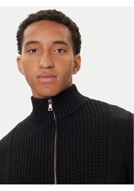 Cardigan Nero LS Waffle Zip Ryder con lavorazione a Nido dApe GUESS | Cardigan | M5BR40Z2ZK2JBLK