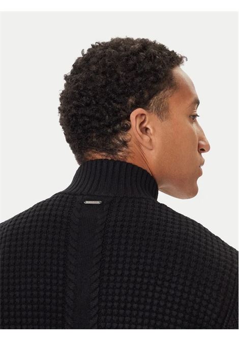 Cardigan Nero LS Waffle Zip Ryder con lavorazione a Nido dApe GUESS | Cardigan | M5BR40Z2ZK2JBLK