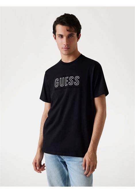 T-shirt nero con Logo Guess a Sbalzo e Vestibilità Regular GUESS | T-shirt | M5YI44KBW41JTMU
