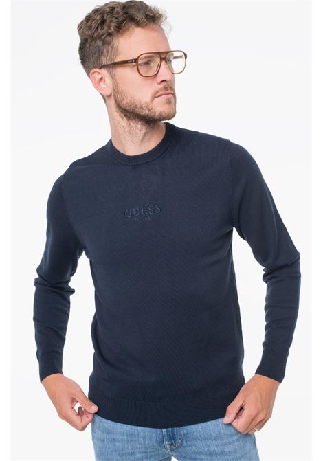 Felpa Hervey Blu con Logo Tono su Tono e Girocollo GUESS | Felpa | M5YR08Z3FC2G7V2