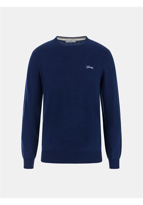 Maglione Blu Daniel in Seta-Lana con Girocollo e Logo Guess bianco GUESS | Maglia | M5YR26Z0122G7V2