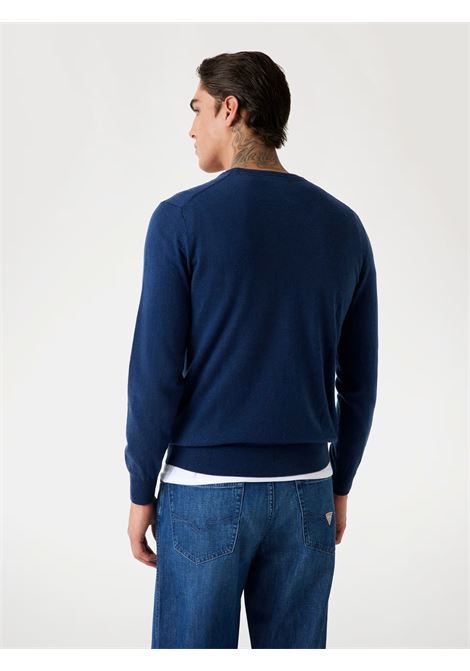 Maglione Blu Daniel in Seta-Lana con Girocollo e Logo Guess bianco GUESS | Maglia | M5YR26Z0122G7V2