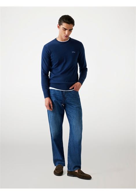 Maglione Blu Daniel in Seta-Lana con Girocollo e Logo Guess bianco GUESS | Maglia | M5YR26Z0122G7V2