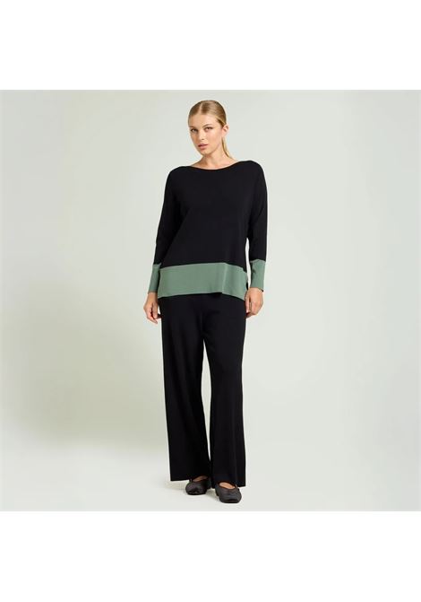 Maglia Nera e Verde con Maniche Lunghe e Fondo a Contrasto LUISA VIOLA | Maglia | M531L0079010A1