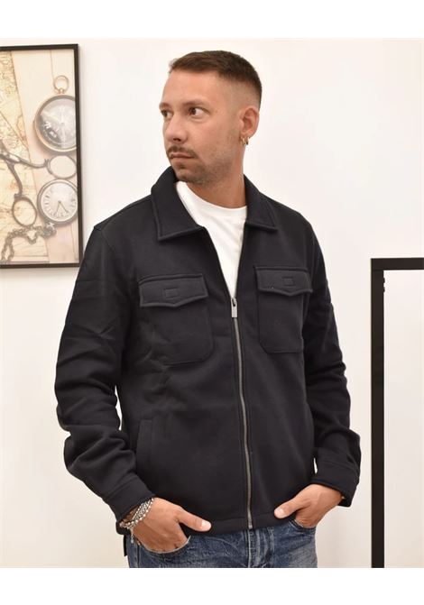Overshirt da uomo nera in felpa con zip argento e tasche sul petto MARK-UP | Felpa | MK9920007NERO