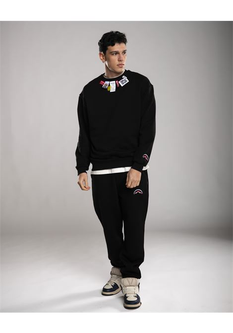 Felpa Label Crewneck Nera con Patch Multietichetta SPRAYGROUND | Felpa | SP772GBLK