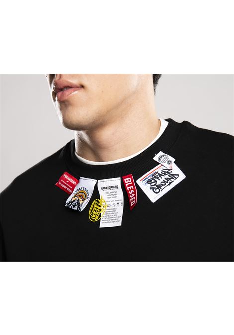 Felpa Label Crewneck Nera con Patch Multietichetta SPRAYGROUND | Felpa | SP772GBLK
