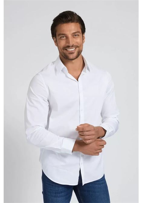 Camicia Slim Fit bianco in Cotone Stretch con Collo Classico GUESS | Camicia | M1YH20W7ZK1G011
