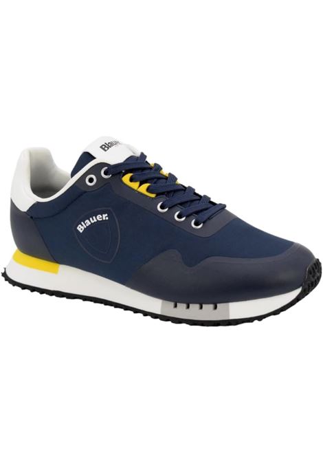 Sneakers Dexter Blu con Dettagli Gialli e Bianchi BLAUER | Scarpa | DEXTER01/RIPNVY