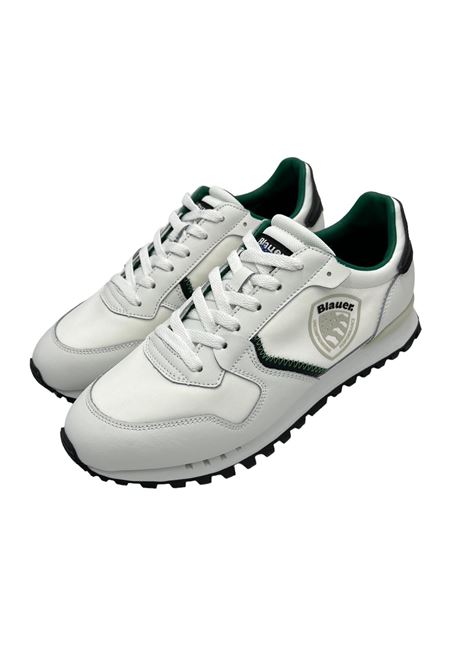 Sneakers Dixon02 Bianche con Dettagli Verde Scuro BLAUER | Scarpa | DIXON02/NYLWHI/GRE