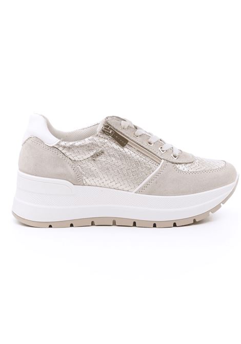 Sneakers Donna Beige/Oro in Pelle con Platform IGI&CO | Scarpa | 5663722BEIGE