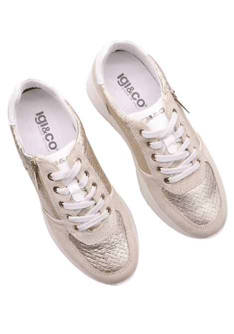 Sneakers Donna Beige/Oro in Pelle con Platform IGI&CO | Scarpa | 5663722BEIGE