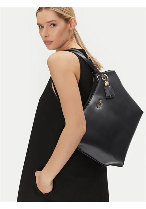 Borsa Guess Eco Evaine Tote nera in ecopelle con charm logato GUESS | Borsa | HWEVG953523BLA