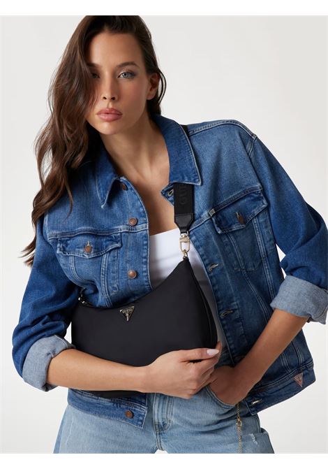 Borsa Guess Hobo Eco Gemma nera in ecopelle con logo frontale GUESS | Borsa | HWEYG839501BLA