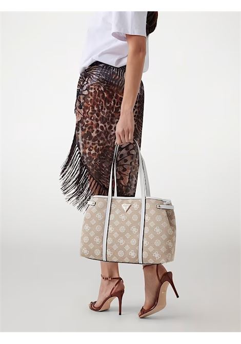Shopper Beyza con stampa 4G logo in cotone beige e bianco GUESS | Borsa | HWJG9627230WLO