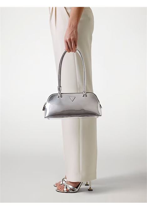 Borsa a spalla Arnela argento effetto specchio con logo in metallo GUESS | Borsa | HWMY9496080SIL