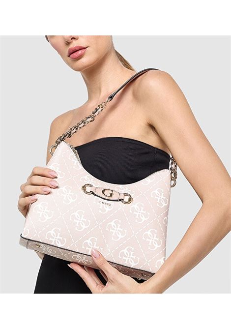 Borsa a spalla Guess Izzy beige con stampa 4G logo all over GUESS | Borsa | HWOQ8654010SDL