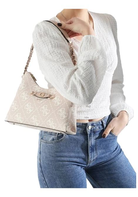 Borsa a spalla Guess Izzy beige con stampa 4G logo all over GUESS | Borsa | HWOQ8654010SDL