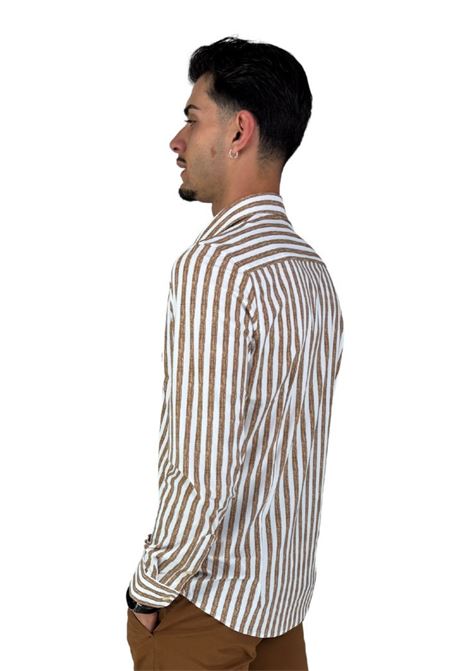 Camicia a Righe color tabacco con Collo Italiano e Maniche Lunghe MARK-UP | Camicia | MK893085TABACCO